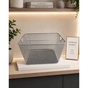 Mesh Wire Storage Basket Pantry Organization Multipurpose Steel Holder Bin